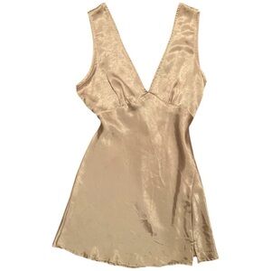 Y2K Cotton Candy Plunging V Neck Dusty Pink Mini Dress Medium Romantic Soft Girl